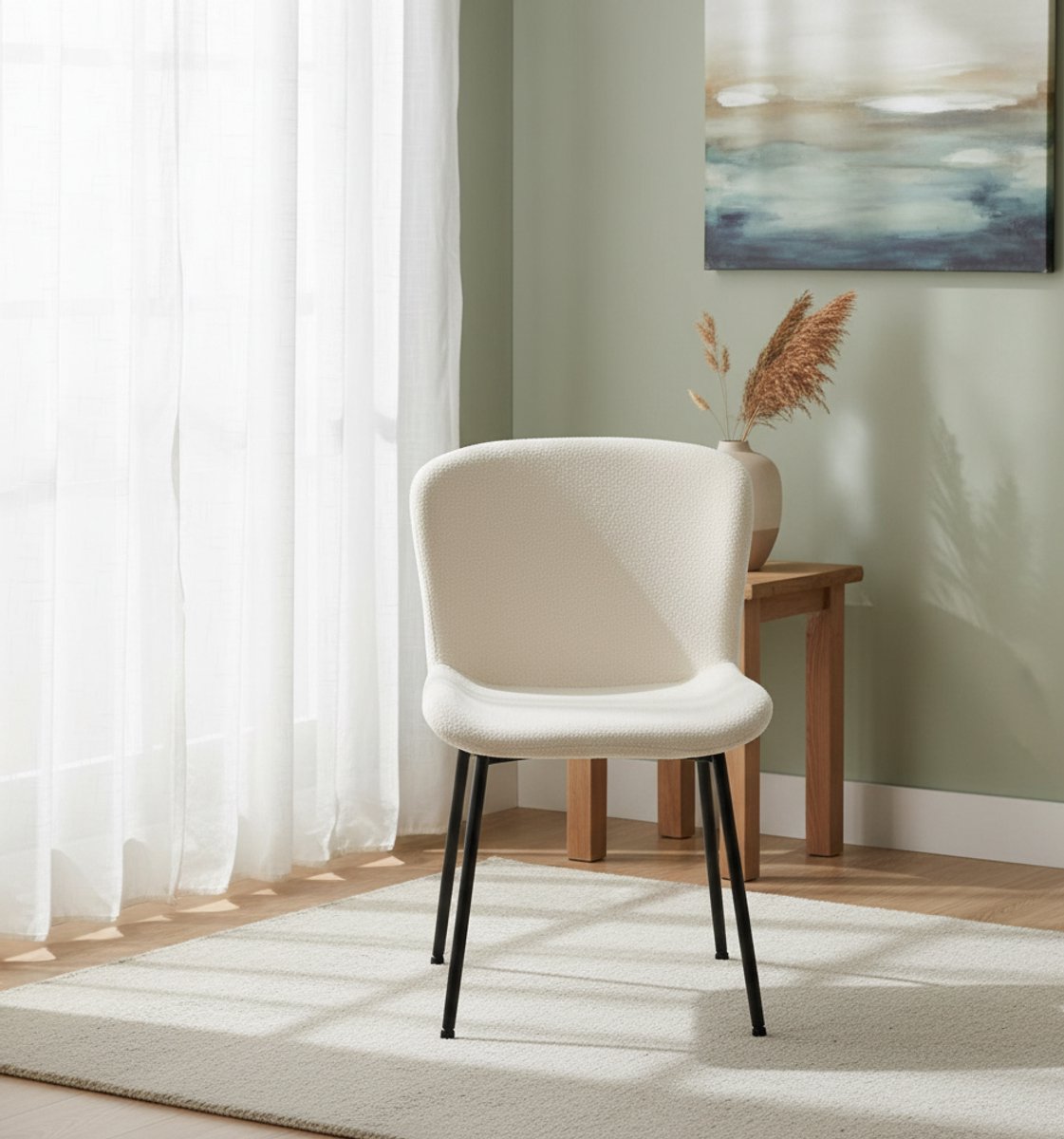 Skagen Luxe Eetkamerstoel Wit Bouclé - Wit - Wit Bouclé – Comfortabel Industrieel - Medahomestore