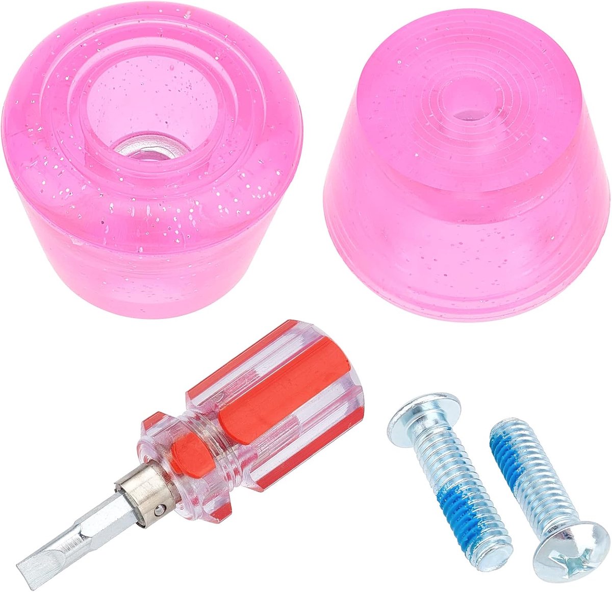 1 Pair 5/16" (8mm) Skate Toe Stoppers - Roller Skate Stops Toe Plug - 82A Roller Quad Skate Toe Stops - Double-Row Roller Skating Brake Jam Plugs met Bolts en Screwdriver voor Skates (Hot Pink)