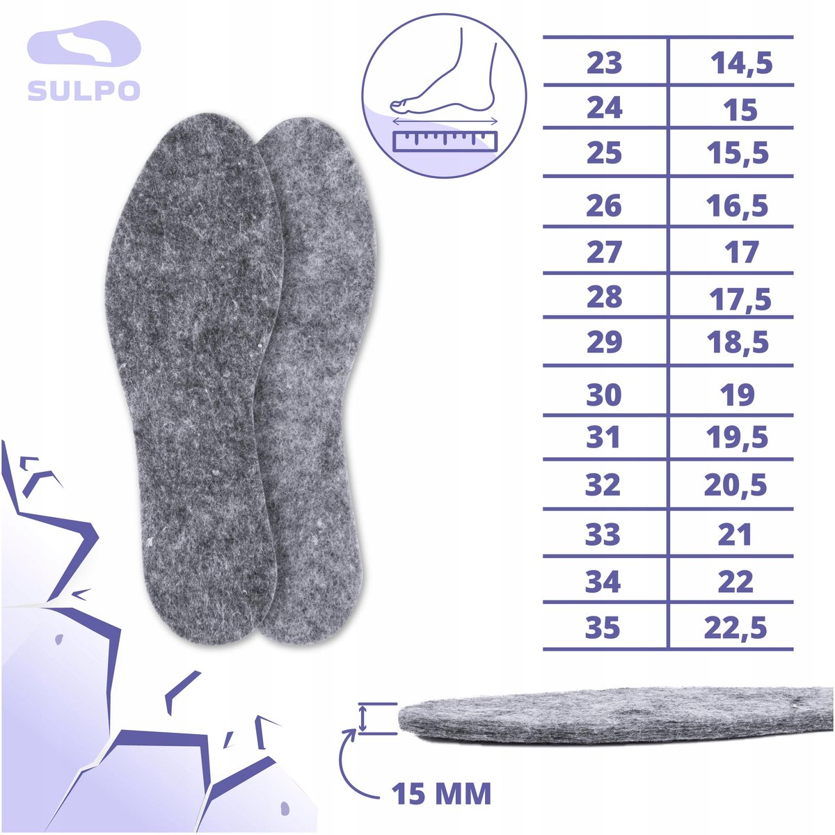 Filc Zolen voor Kinderen - Maat 33 - 6 mm Dik