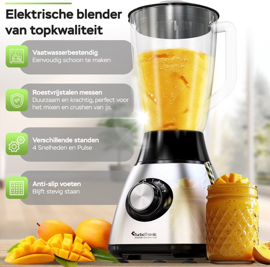 TurboTronic BG5 Blender - Grinder - 1.5 Liter - RVS van TurboTronic — afbeelding 5