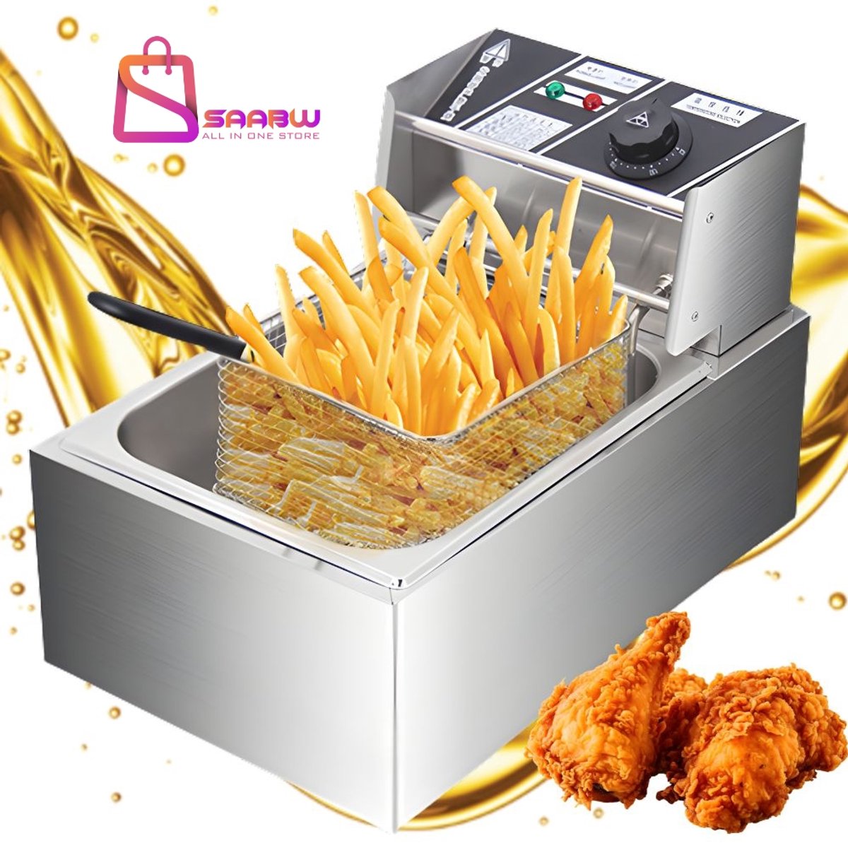 Elektrische Friteuse 6 Liter – 2500W RVS Frituurpan met Thermostaat 60–200°C – Professionele Friteuse voor Thuiskoken & Horeca – friteuse tefal –73699