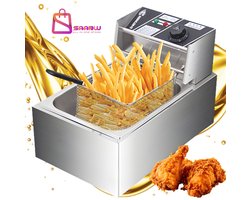 Elektrische Friteuse 6 Liter – 2500W RVS Frituurpan met Thermostaat 60–200°C – Professionele Friteuse voor Thuiskoken & Horeca – friteuse tefal –73699