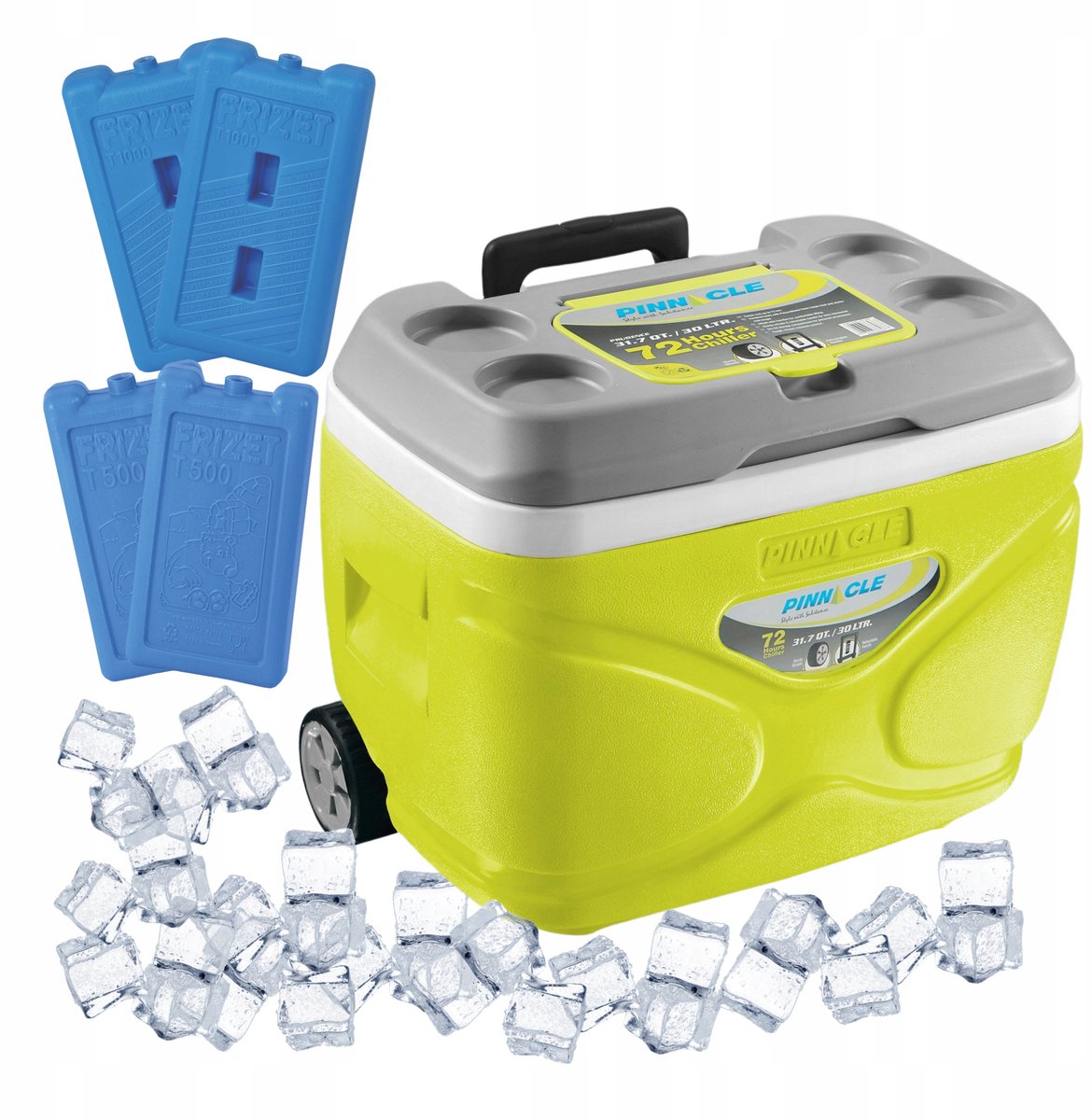Pinnacle Koeltas 30L Lime met Wielen & 4 Koelpacks
