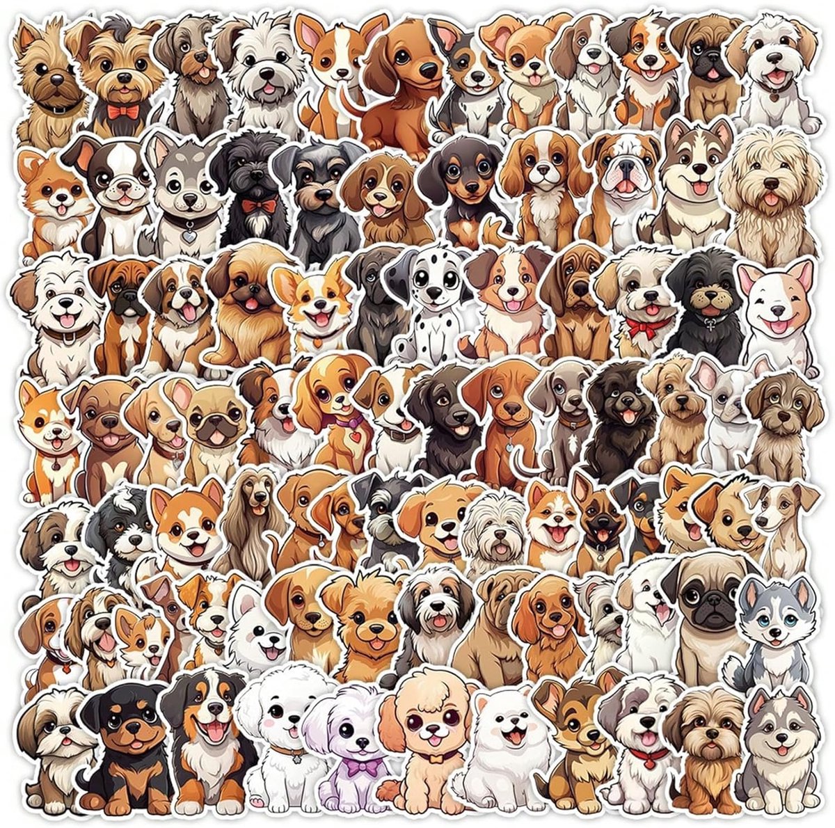Allecto Plus - Set van 100 schattige puppy-doodle-stickers voor laptop, telefoon en meer