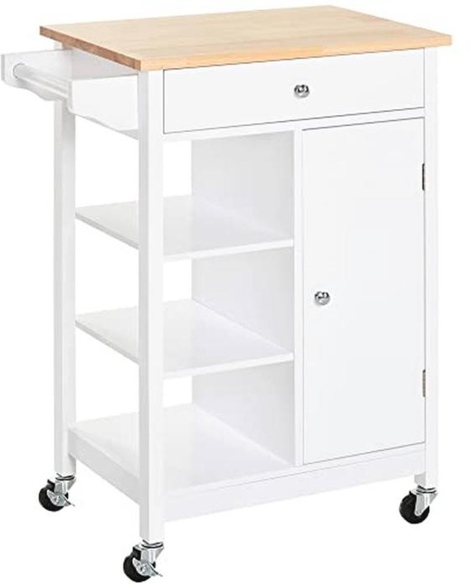 Keukenwagen met opbergruimte en handdoekhouder - wit