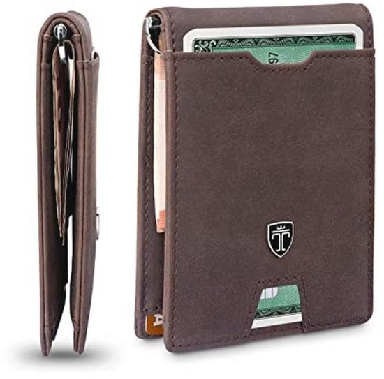 TRAVANDO Heren Portemonnee met Geldclip – Slimme RFID-Blocking Portefeuille – Compacte Pasjeshouder – Kleine Portemonnee – Creditcardhouder – Model Lisbon