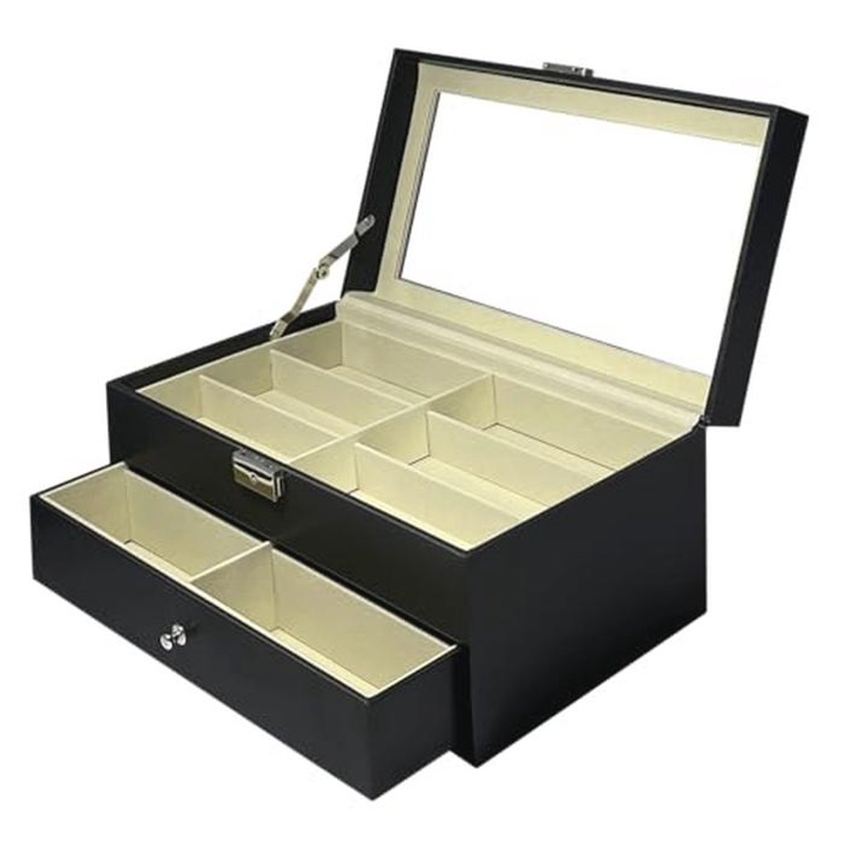 Vitrine voor 12 Glazen Horloges - Zwart Eco-Leer