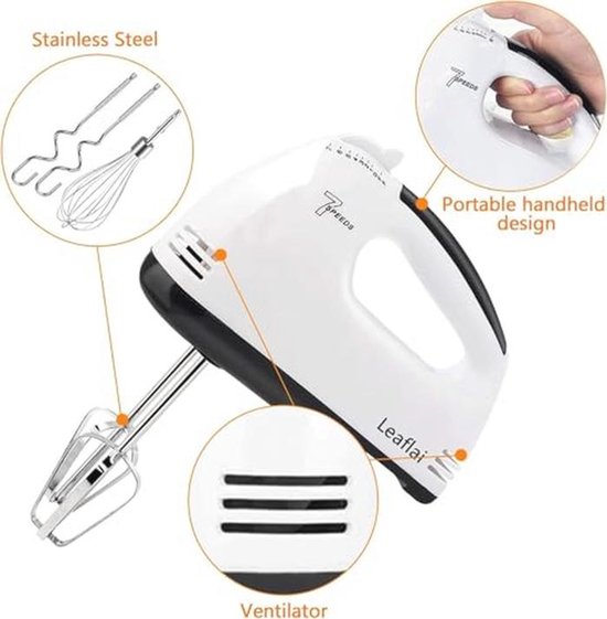 Handmixer met 7 standen, inclusief 2 gardes en 2 roestvrijstalen kneedhaken — afbeelding 2