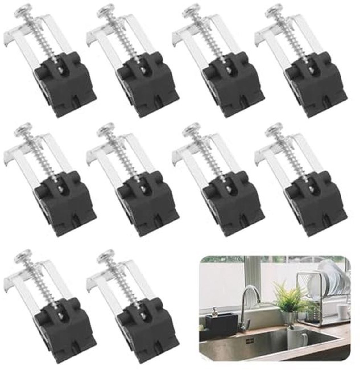 Set van 10 Onderbouw Spoelbakclips voor Keukens en Badkamers - Verstelbare Bevestigingsklemmen