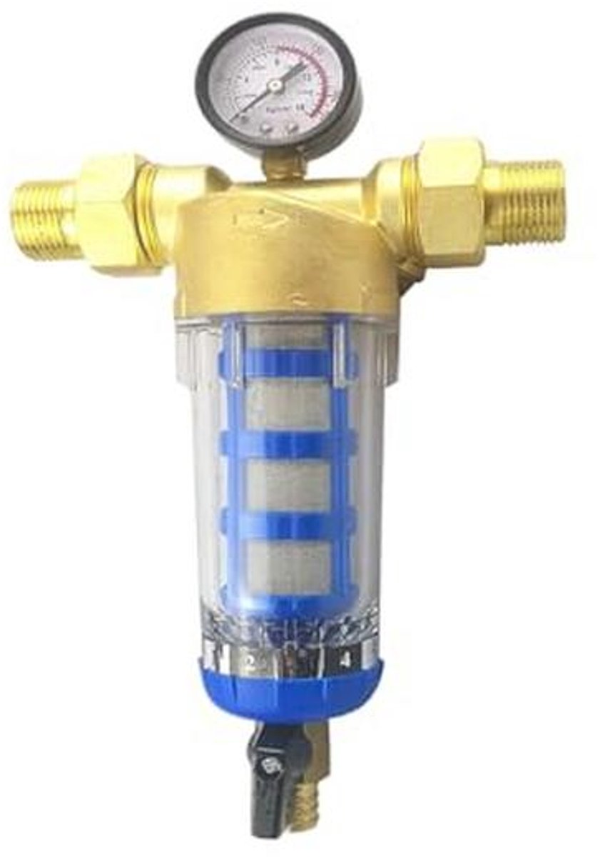 Herbruikbaar Sediment Waterfilter met Manometer voor Voorfilter en Bronwaterslang 3/4 inch