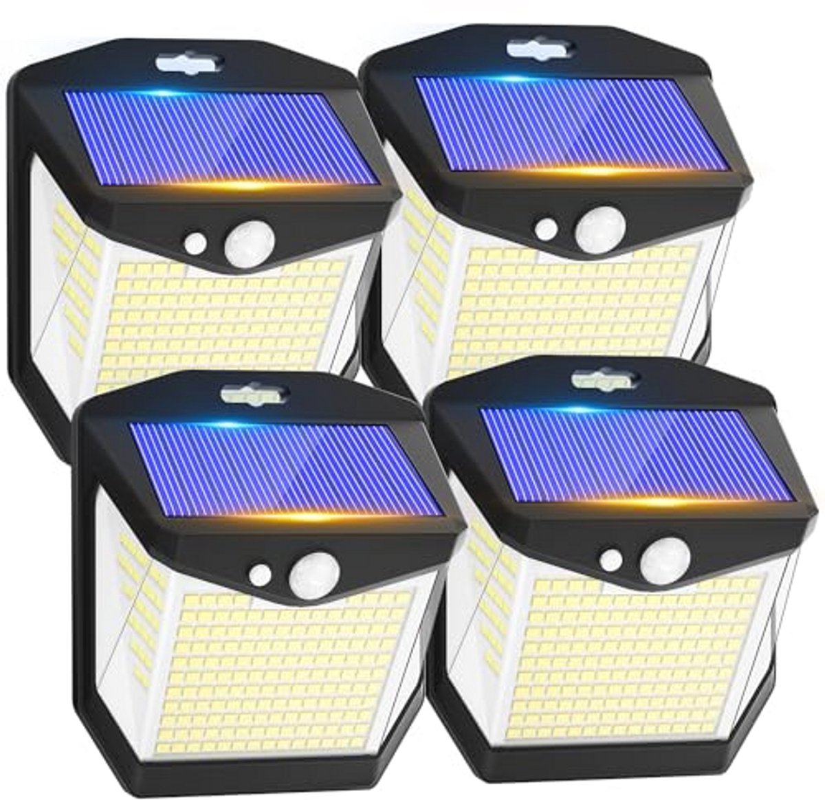 Zonnelamp voor Buiten met Bewegingsmelder - Draadloze Wandlamp met 248 LEDs, IP65 Waterdicht, 270 Graden Beveiliging, Set van 4 Stuks
