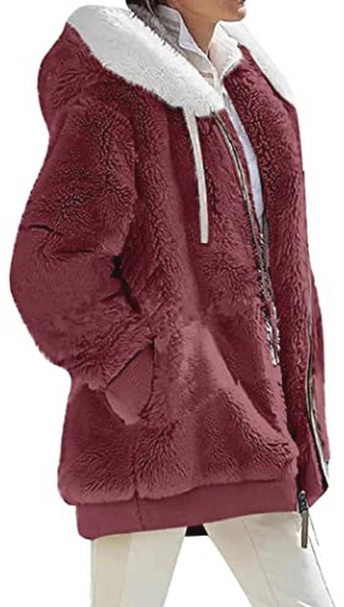 Dames Teddy Sweatshirts - Casual Fluffy Hoodie met Ritssluiting en Zakjes