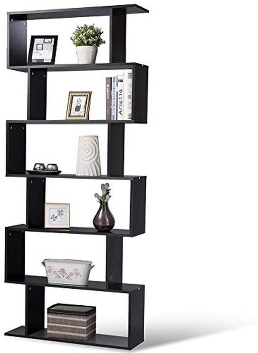 Boekenkast met Zig Zag Design - 6 Planken van Hout voor Woonkamer of Kantoor
