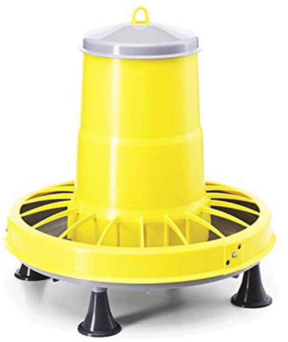 Voerbak voor pluimvee - Automatische voederstation - Voer vers houden - Anti-pers rooster - 9 kg capaciteit - Geel grijs