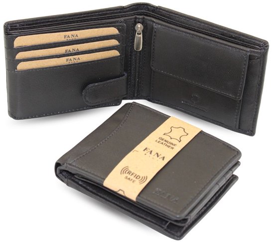 Fana Bags Portefeuille en Cuir Homme - RFID Anti-Skim & Coffret Cadeau - Cuir Nappa - Zwart