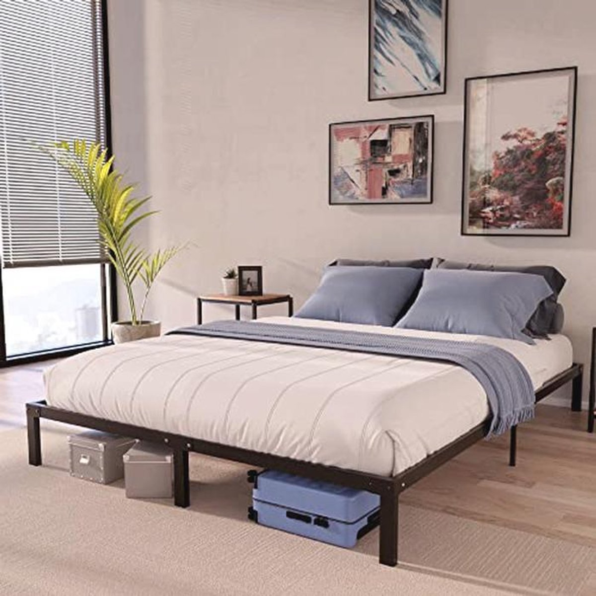 Bedframe 140x190 met Lattenbodem en Opbergruimte - Eenvoudig te Monteren - Elegant Zwart Design