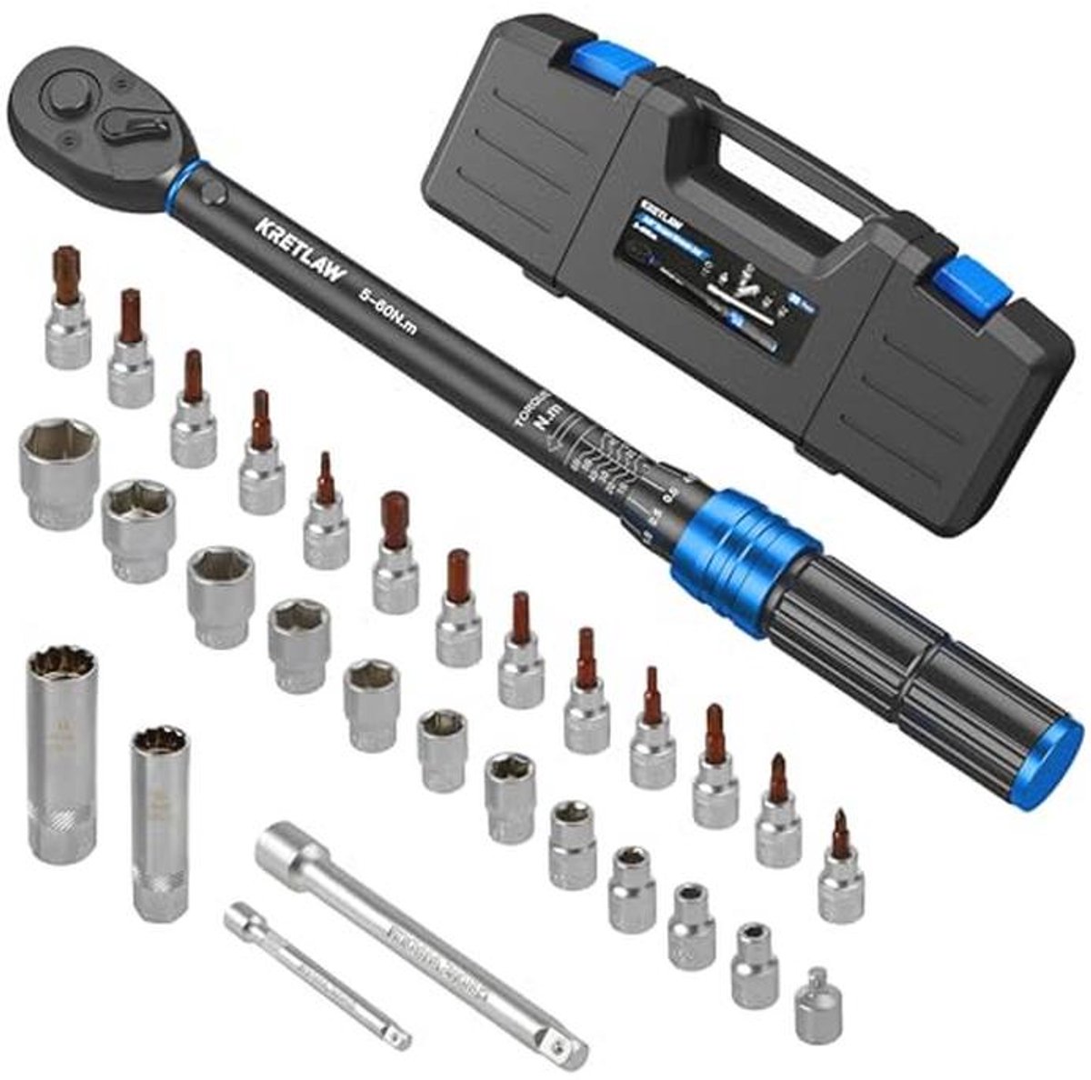 30-delige Momentsleutelset met 3/8" Momentsleutel – Nauwkeurigheid ±3% en 72-tands