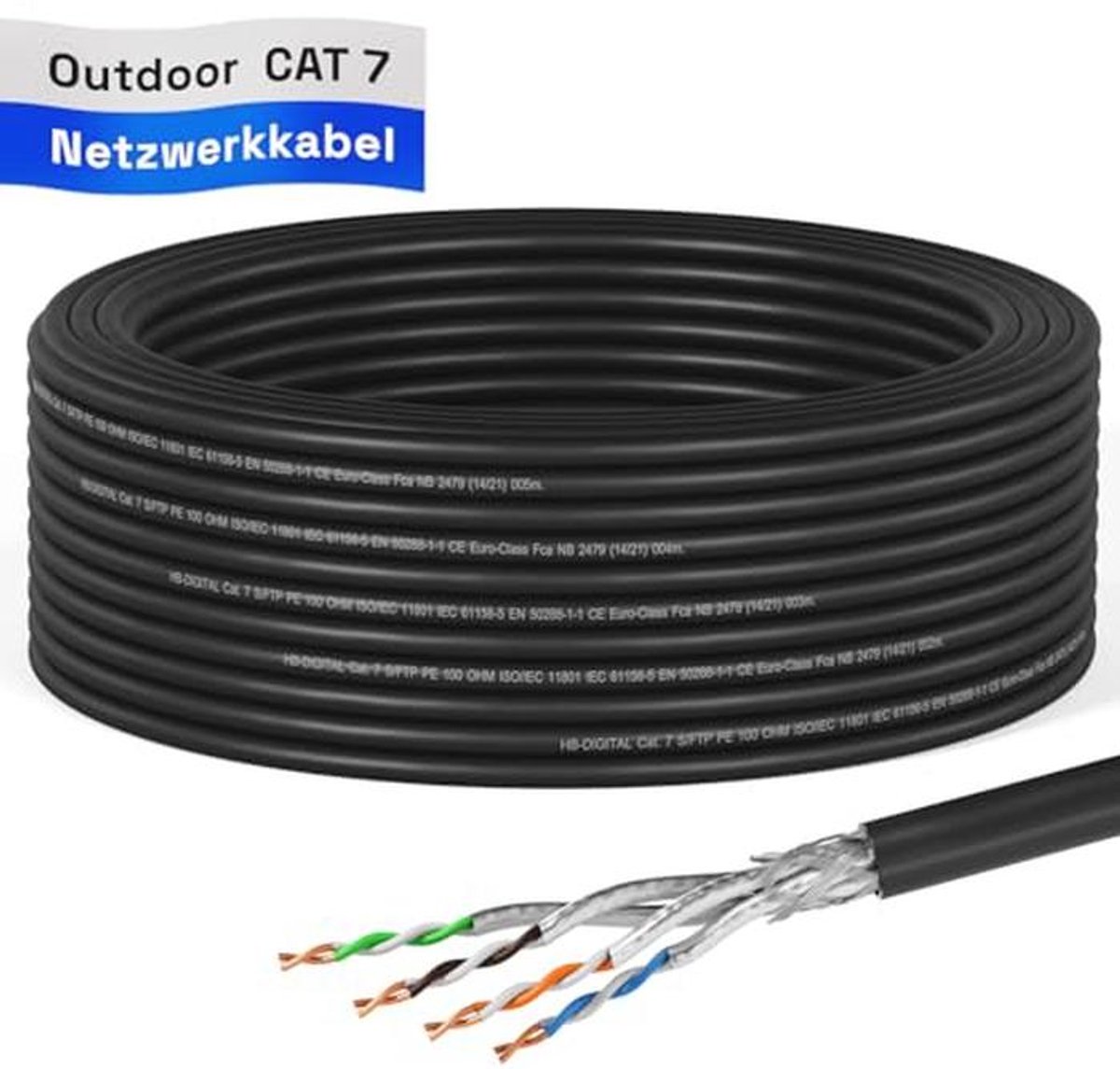 15 m CAT 7 Installatiekabel Buiten, 1000 MHz, 10 Gbit, Dubbel Afgeschermd, Zuiver Koper