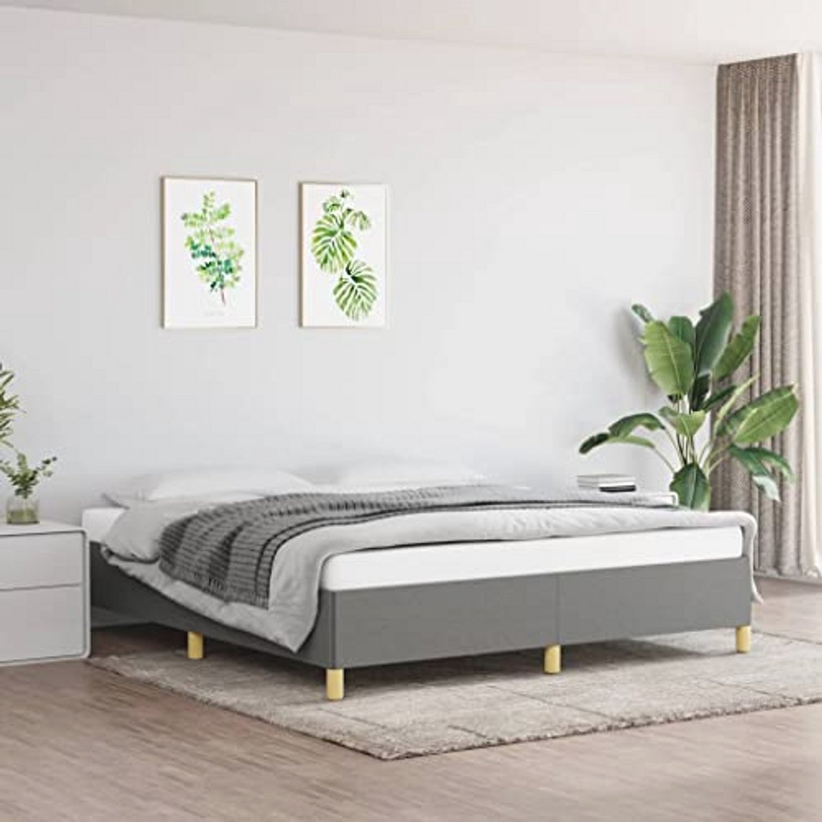 Stof Bedframe Donkergrijs 180x200 cm - Tweepersoons Bed voor Optimale Nachtrust