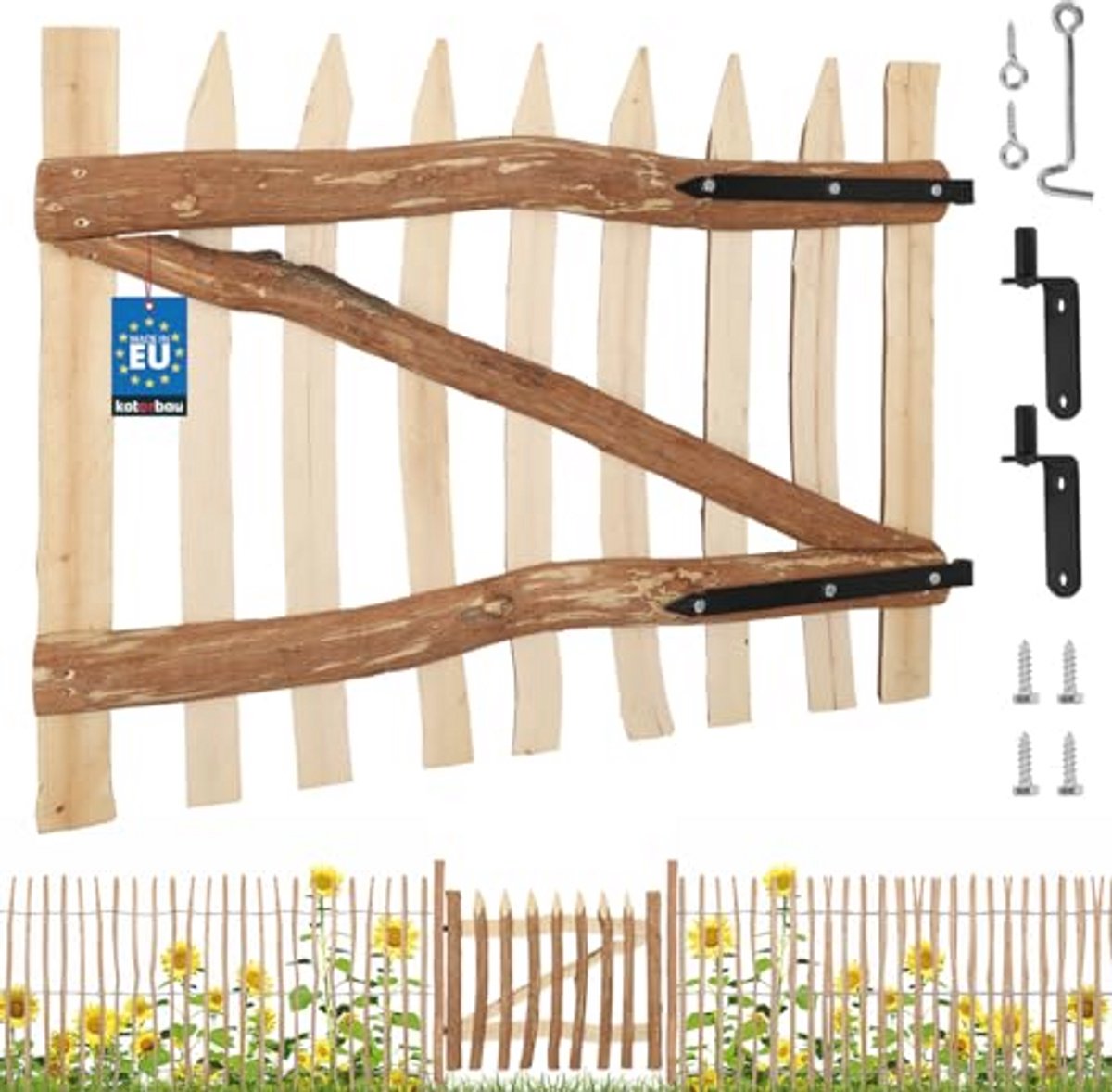 KOTARBAU® Tuinpoort van hazelnootlatten voor pikethek, 80 x 100 cm, hekpoort voor schuttin