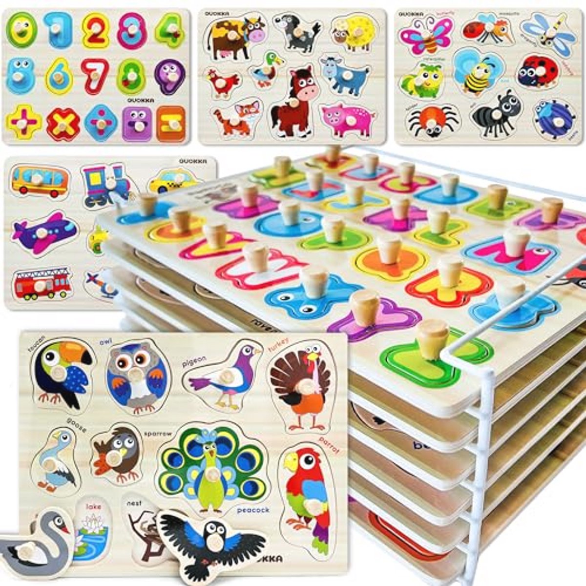 Houten Puzzel voor Peuters - 6-Delige Speelgoedpuzzel voor Kinderen - ABC Leerspel Cadeau voor Baby's