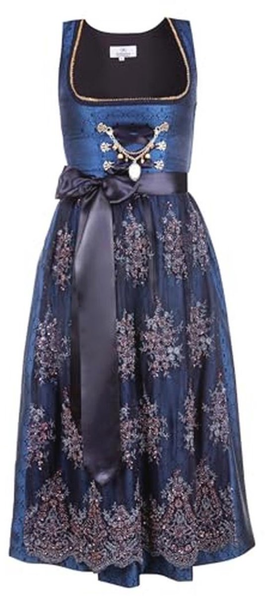 Exclusieve lange dirndl met kant en charivari voor dames mt. 32-56