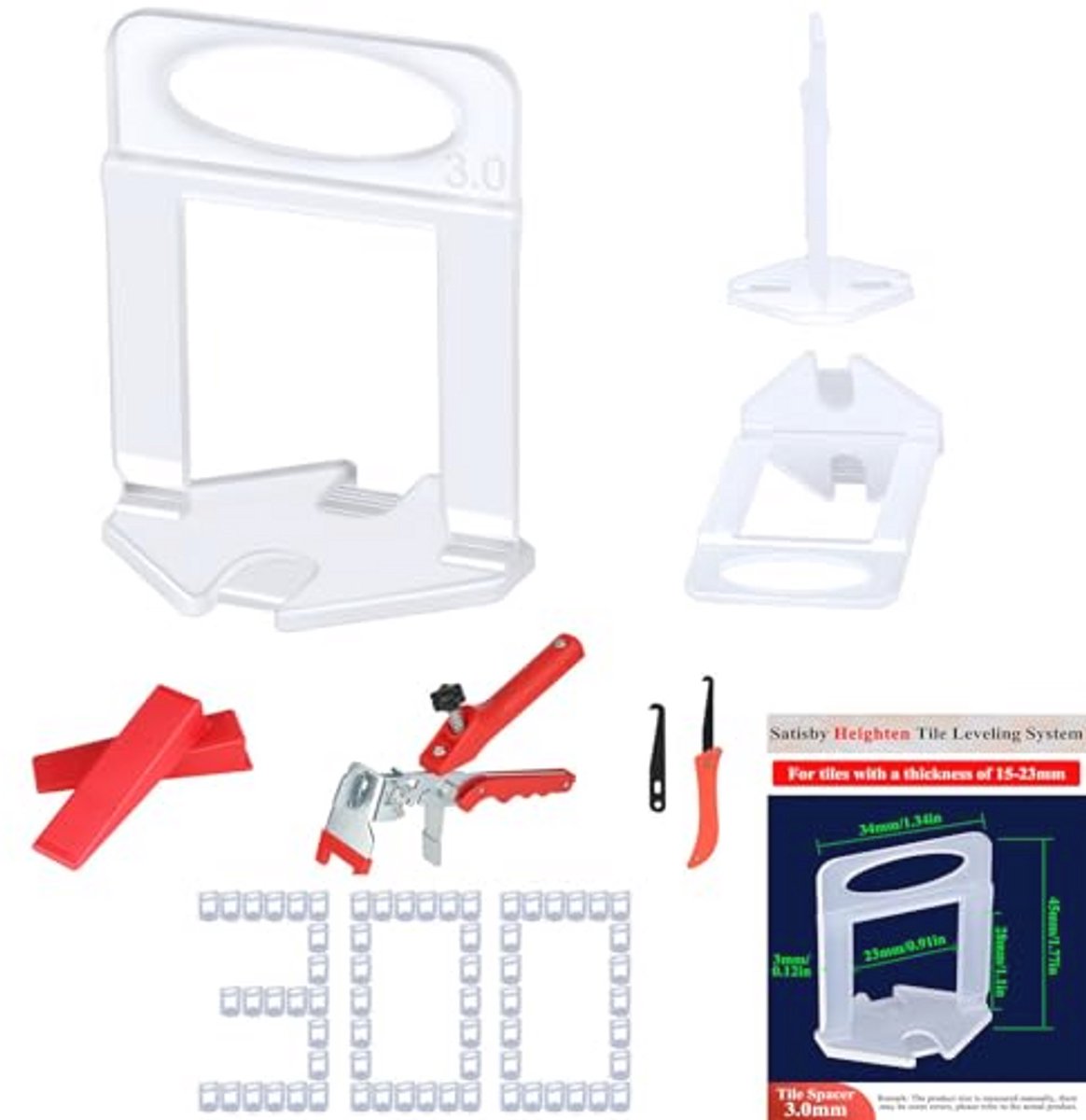 Tegel Levelingsysteem 3mm voor 20mm Tegels – Spacer Clips, Wiggen, en Nivellerings Tang