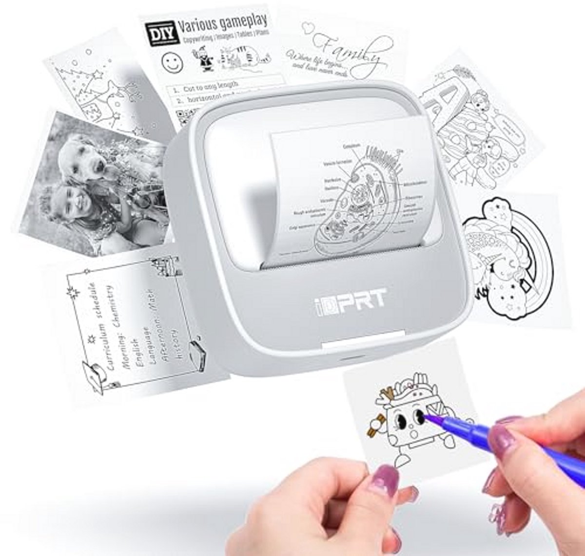 Mini printer met stickerpapier, thermische printer voor studienotities, foto's, etiketten, draagbare stickerprinter