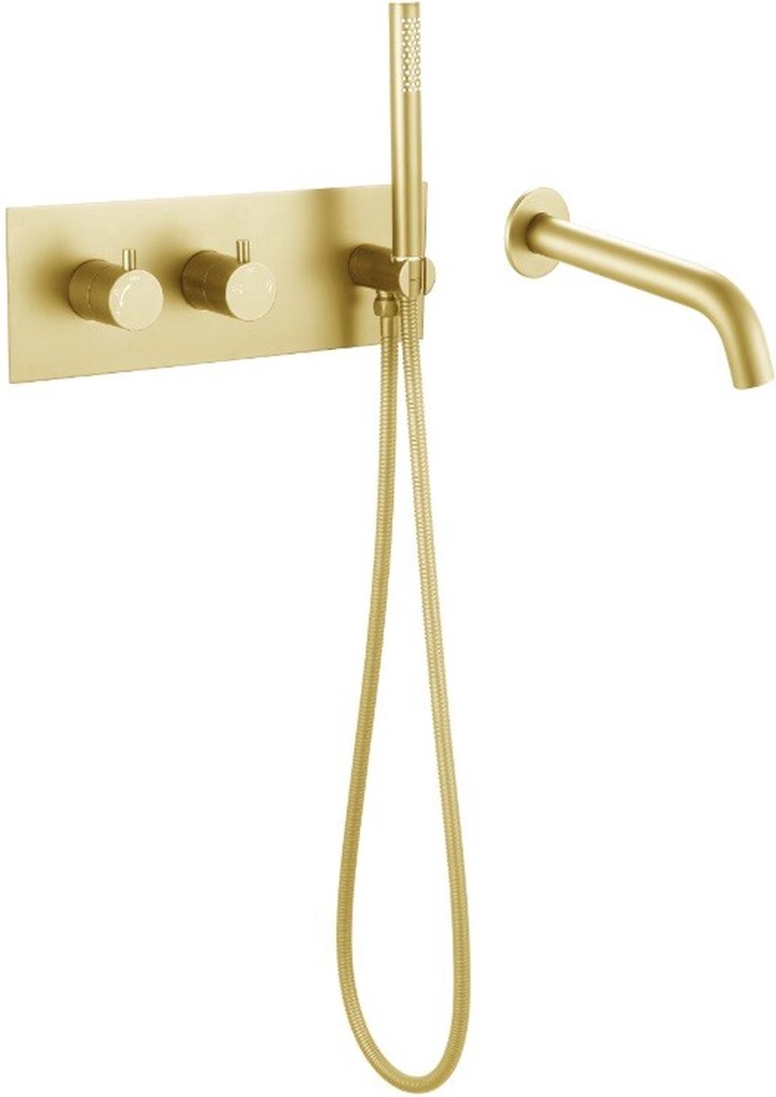 Moderne Inbouw Badkraan met Handdouche – Geborsteld Goud – Compleet Inbouwsysteem