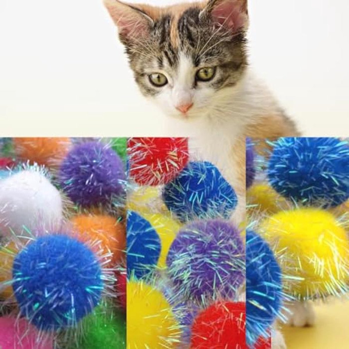 20 Stuks Mix Maten Sparkle Pom Pom Ballen voor Katten - Interactief Speelgoed in Veelkleurige Variaties