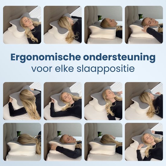 Ergonomisch Hoofdkussen - 95% Katoen - Hoofdkussen Nekklachten - Vlinderkussen - Voor Rug-, Buik- en Zijslapers - Memory Foam - Traagschuim Kussen - Slaapkussen - Kussen - Ergonomisch Kussen - Orthopedische Kussens - Zacht