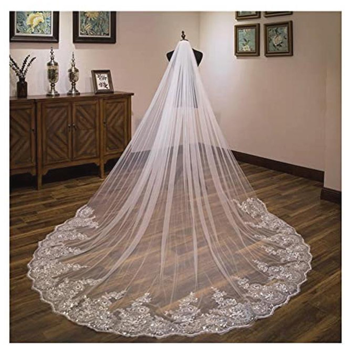 Elegante 3m Lange Bruidsluier met Tule en Appliques - Ideaal voor Bruiloften
