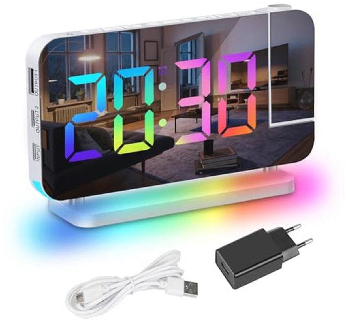 Digitale Projectiewekker met Draaibare Projector en RGB-nachtlampje
