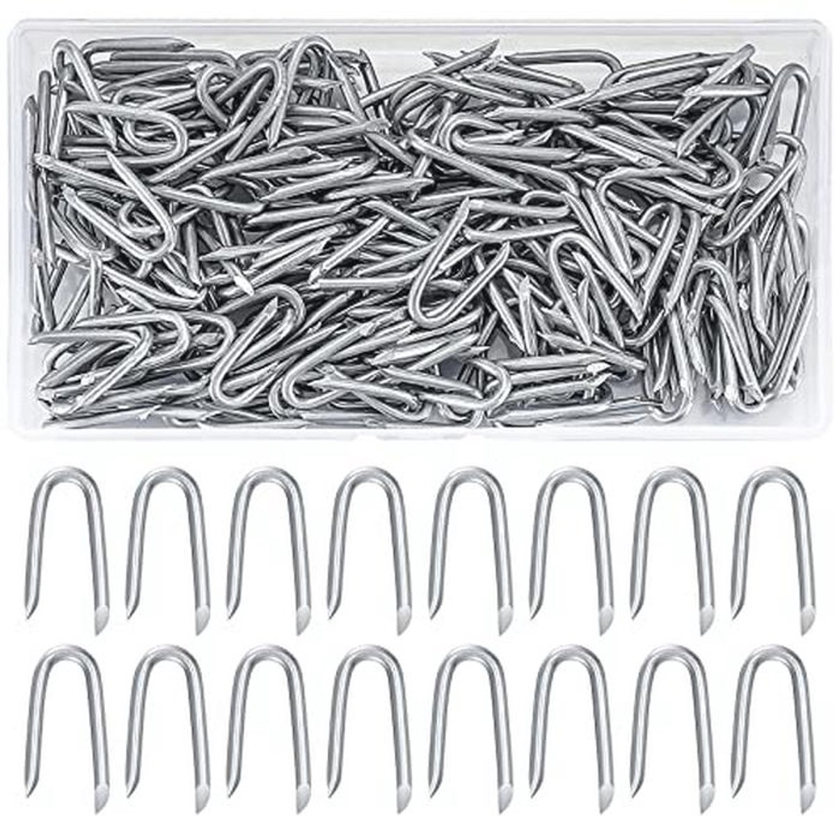 300 stuks U-krampen - Stalen omheining bevestigingsmaterialen, verzinkte U-type nagels voor hekwerk