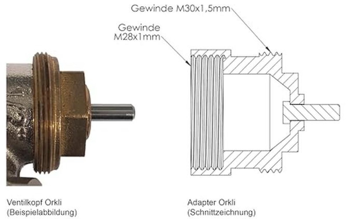 Metalen Adapter voor Elektronische Radiatorthermostaten, 230 V, M28 x 1,0 mm