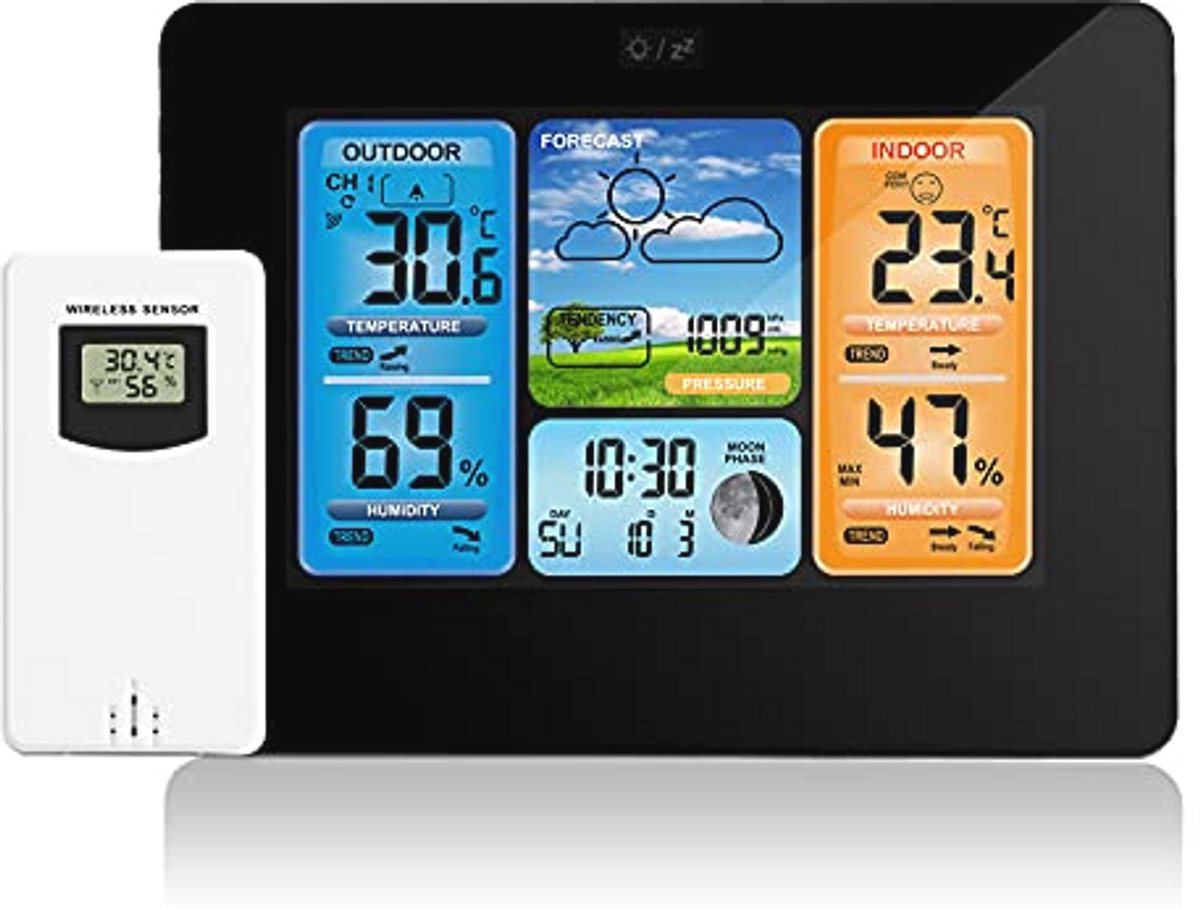 Weerstation met digitale meteorologische functies en draadloze buitensensor