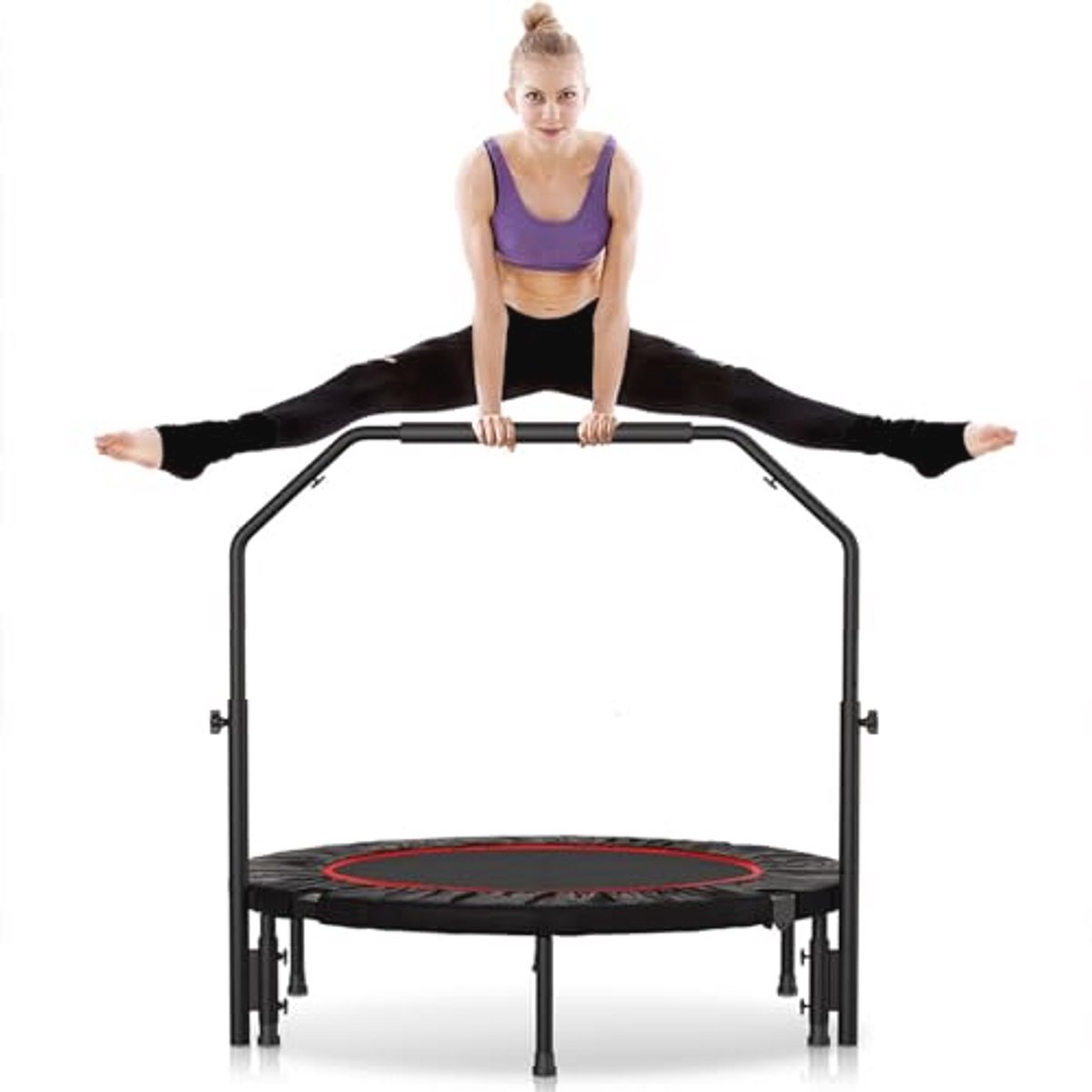 Mini Trampoline voor Volwassenen - 450 lbs Fitness Rebounder met Verstelbare Handgrepen voor Binnen en Buiten