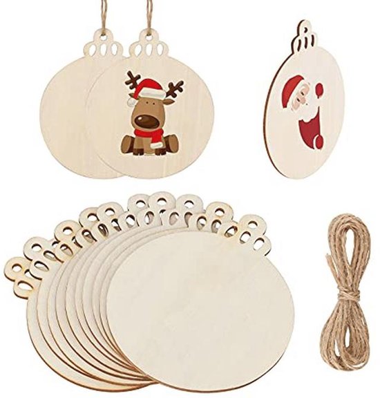 50 disques étoiles en bois avec corde - Décorations inachevées pour Noël, Fête et anniversaires