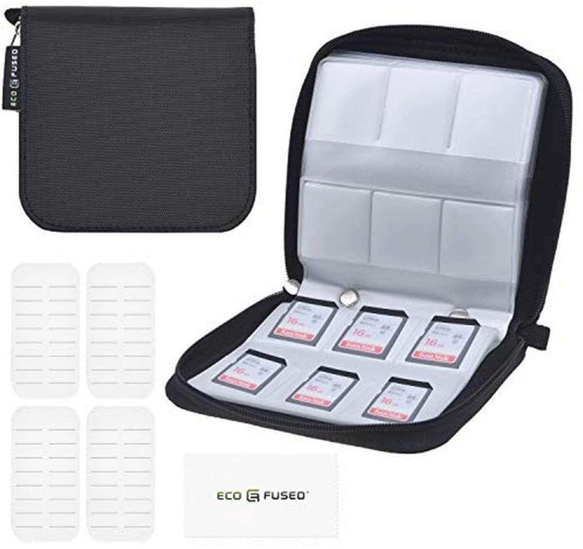 Georganiseerde Geheugenkaarten Houder - Opslag voor 44 Kaarten (SD, Micro SD, CF) met Labels & Microvezeldoek
