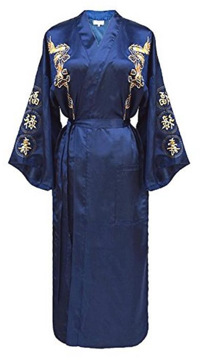 Heren ochtendjas satijnen kimono jurk met draak borduurwerk