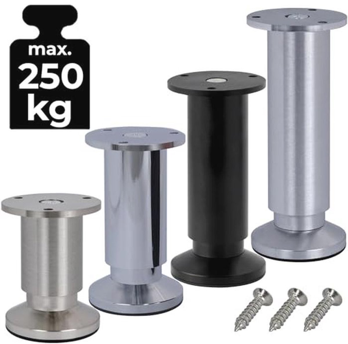 Verstelbare meubelpoten van 18 cm hoog in RVS-look - Stevige meubelbenen tot 250 kg