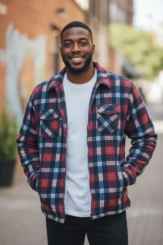 Chemise à Carreaux Bûcheron pour Hommes – Veste Thermique en Flanelle, Doublée, Rouge, XL