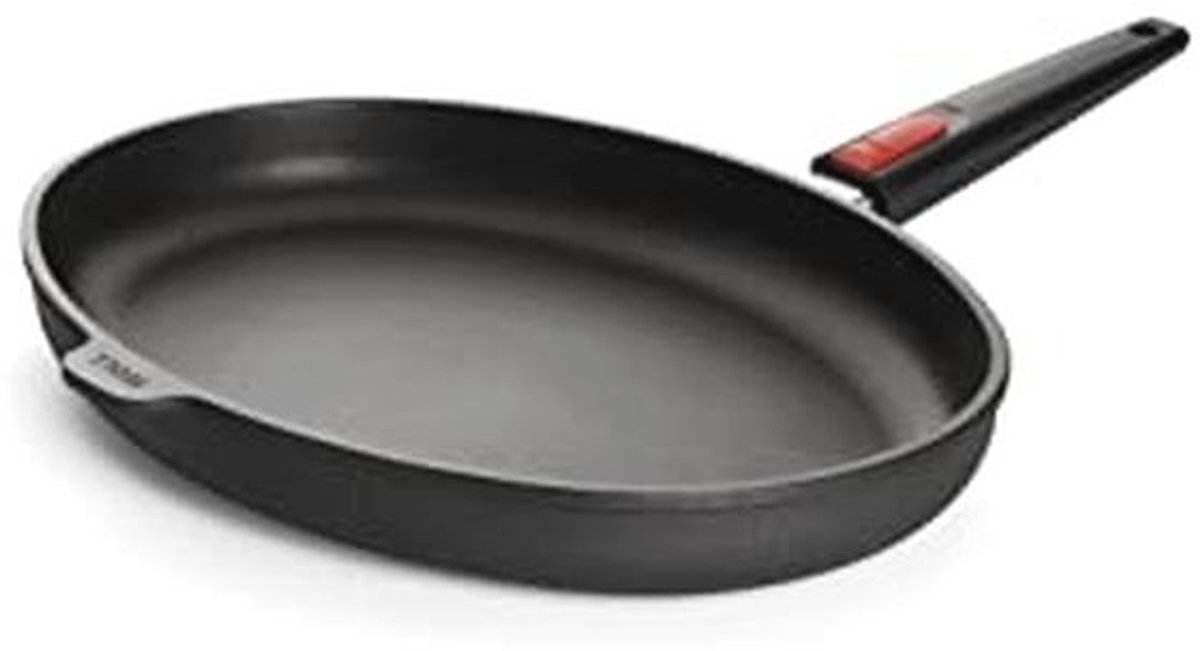 Ovaal Gietijzeren Vispan 38 x 28 4 cm Inductie Geschikt met Afneembare Steel