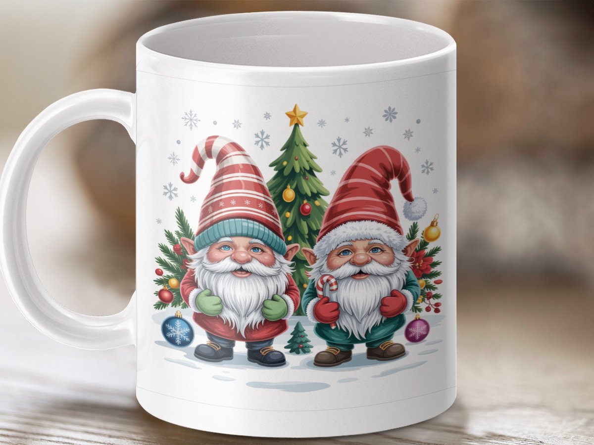 Mok Kerstkabouters, Feestelijke Gnome Mok, Kerst Mok Cadeau, Vakantie Koffiemok, Kerst Decor, Gnome Liefhebbers Cadeau