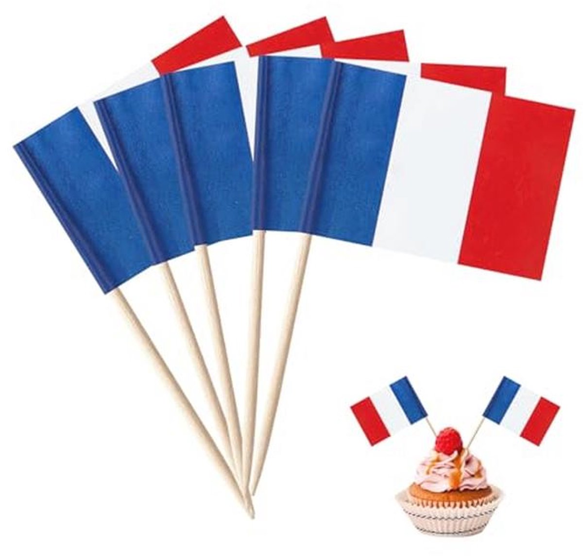 Franse Vlag Tandenstokers - Houten Decoratie voor Feesten - 100 Stuks