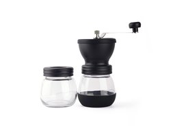Handmatige koffiebonenmolen met 2 glazen potten, handkoffiemolen met keramische braam, handzwengel/handheld, kleine draagbare koffiemolens，voor kamperen