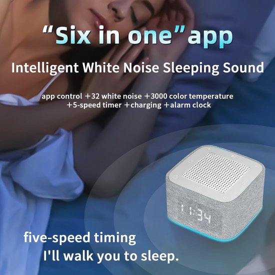 Geluidsmachine met wekker en Bluetooth - 32 rustgevende geluiden, RGB-licht en app-bediening voor optimale slaapervaring — afbeelding 5