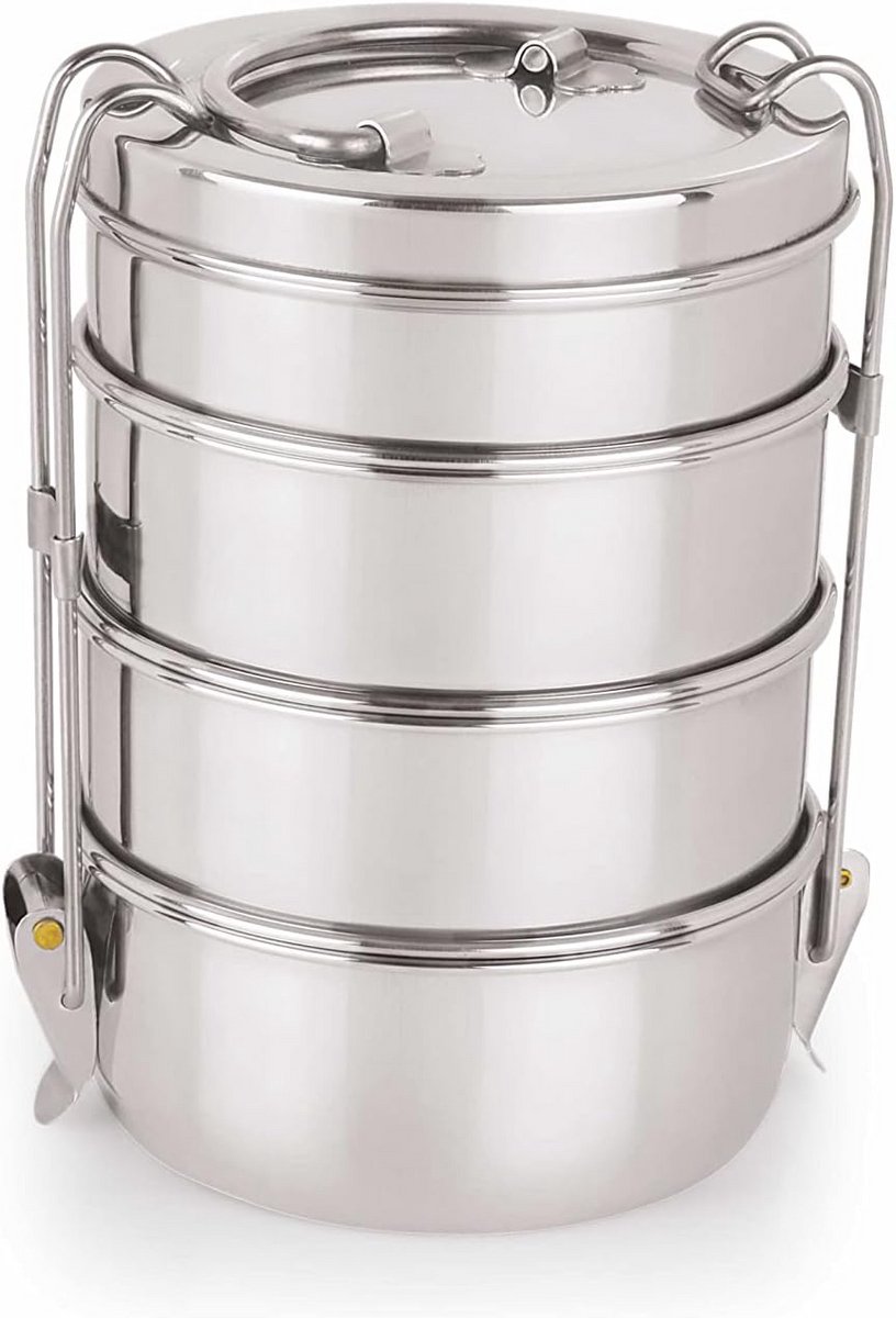 RVS Tiffin Box met vier compartimenten en deksel 2100 ml