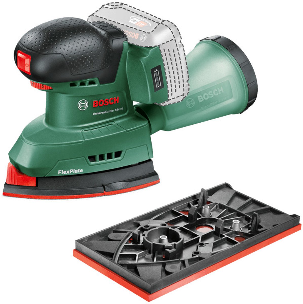 Bosch UniversalSander 18V-10 - Accu multischuurmachine - Incl. Rechthoekige schuurvoet en 2 schuurbladen - excl. 18V accu en lader
