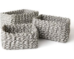 LA JOLIE MUSE /Small Wicker Baskets for Organizing, Recycled Paper Storage Basket, Container Bins for Shelves, Bathroom, Living Room, Organizer, Set of 3, Blue and Dove Grey